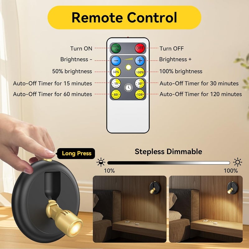 Ler0ktr Rechargeable Battery LED Spotlight Indoor: Wireless Mini Art Accent Spot Lights with Timer Remote - Small Dimmable Uplight for Plants Display Painting Dartboard Artwork Portrait Closet - Image 5